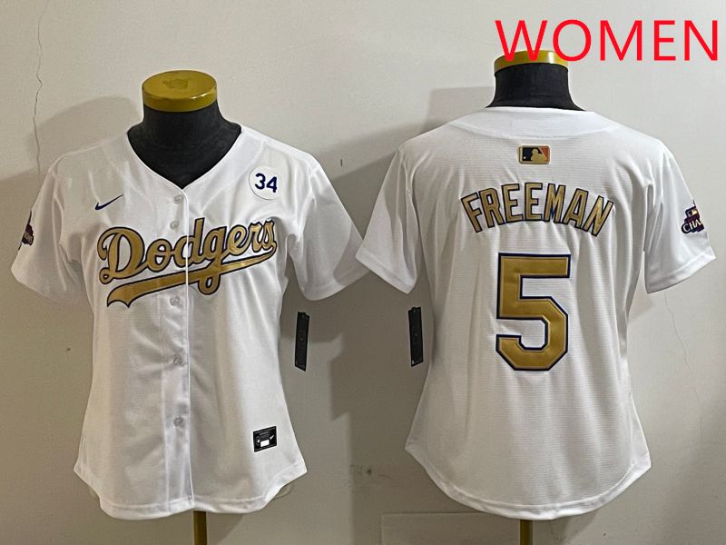 Women Los Angeles Dodgers #5 Freeman White Champion gold character 2025 Nike MLB Jersey style 4125->youth mlb jersey->Youth Jersey